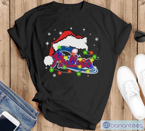 Santa Hat Philadelphia Phillies Light Christmas Shirt - Black T-Shirt