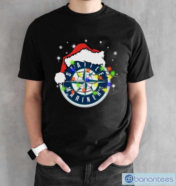 Santa Hat Seattle Mariners Light Christmas Shirt Christmas Gift - Black Unisex T-Shirt