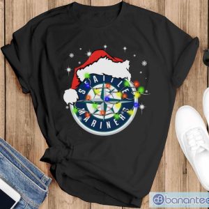 Santa Hat Seattle Mariners Light Christmas Shirt Christmas Gift - Black T-Shirt