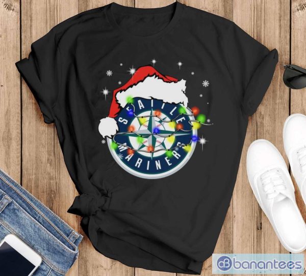 Santa Hat Seattle Mariners Light Christmas Shirt Christmas Gift - Black T-Shirt