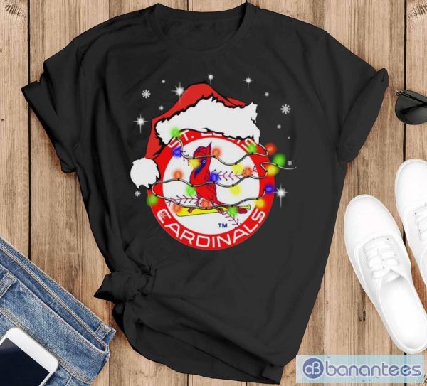 Santa Hat St.Louis Cardinals Light Christmas Shirt - Black T-Shirt