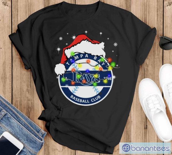 Santa Hat Tampa Bay Rays Light Christmas Shirt Christmas Gift - Black T-Shirt