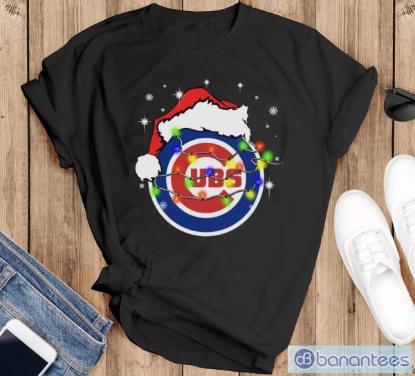 Santa Hat Texas Chicago Cubs Christmas Shirt - Black T-Shirt