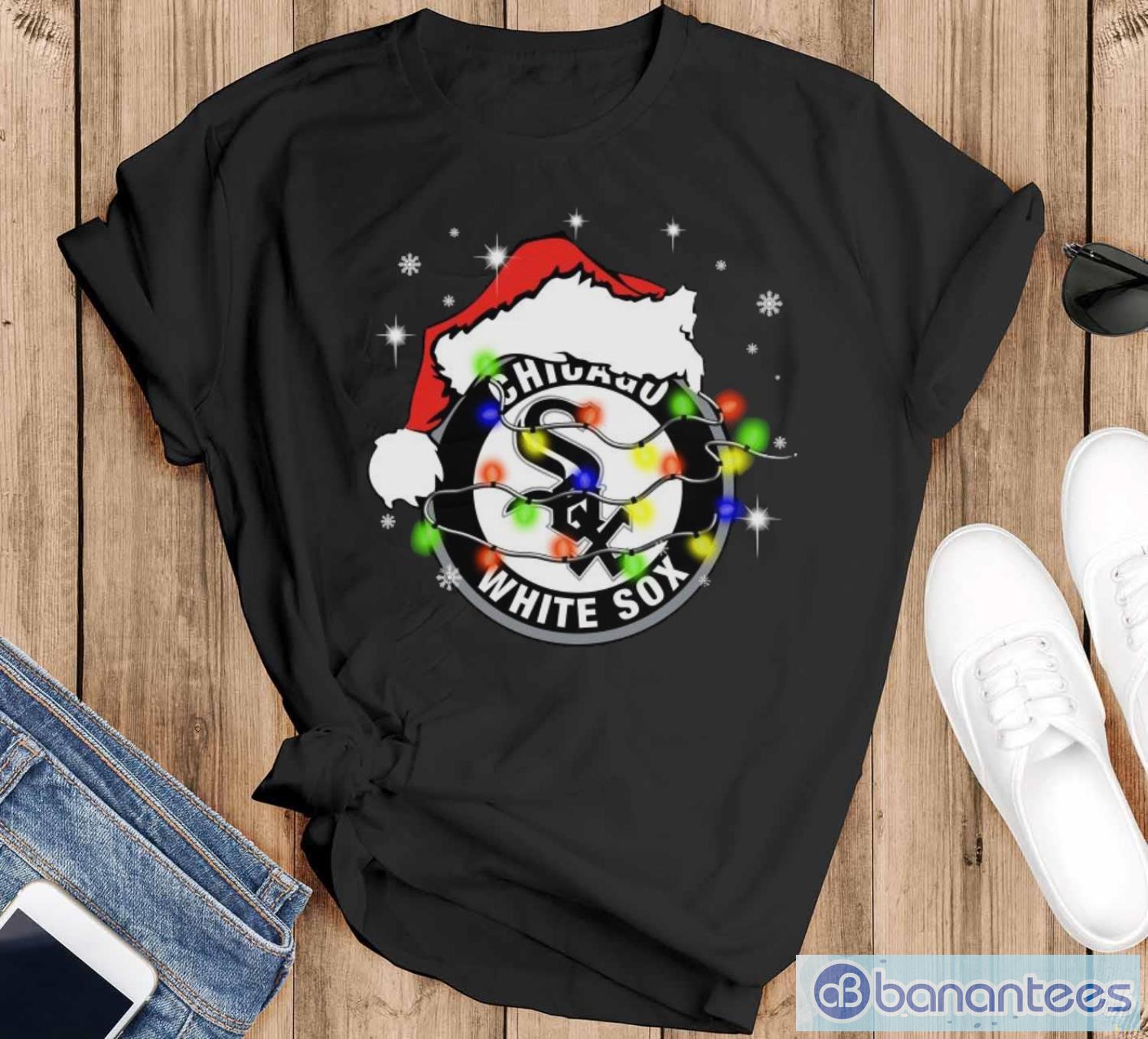 santa hat texas chicago white sox christmas shirt image Santa Hat Texas Chicago White Sox Christmas Shirt - Black T-Shirt