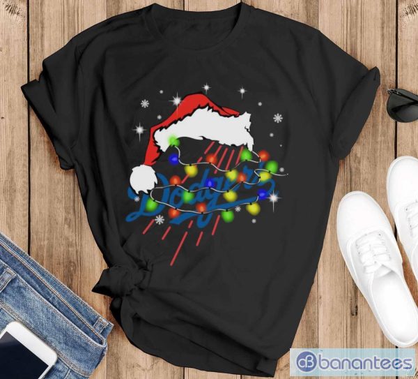 Santa Hat Texas Los Angeles Dodgers Christmas Shirt - Black T-Shirt