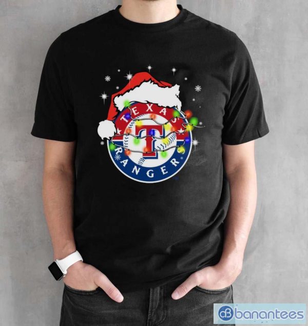 Santa Hat Texas Rangers Light Christmas Shirt Christmas Gift - Black Unisex T-Shirt