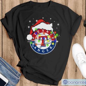 Santa Hat Texas Rangers Light Christmas Shirt Christmas Gift - Black T-Shirt