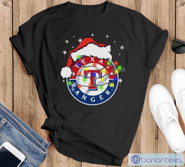 Santa Hat Texas Rangers Light Christmas Shirt Christmas Gift - Black T-Shirt