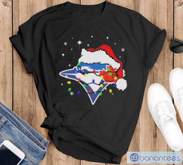 Santa Hat Toronto Blue Jays Logo Christmas Light Shirt - Black T-Shirt
