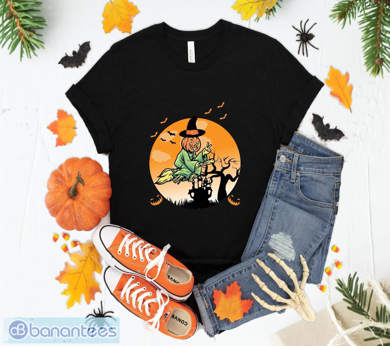 scary witch pumpkin monster flying a broom funny halloween t shirt sweatshirt hoodie unisex halloween party gift image Scary Witch Pumpkin Monster Flying A Broom Funny Halloween T-Shirt Sweatshirt Hoodie Unisex Halloween Party Gift Product Photo 1