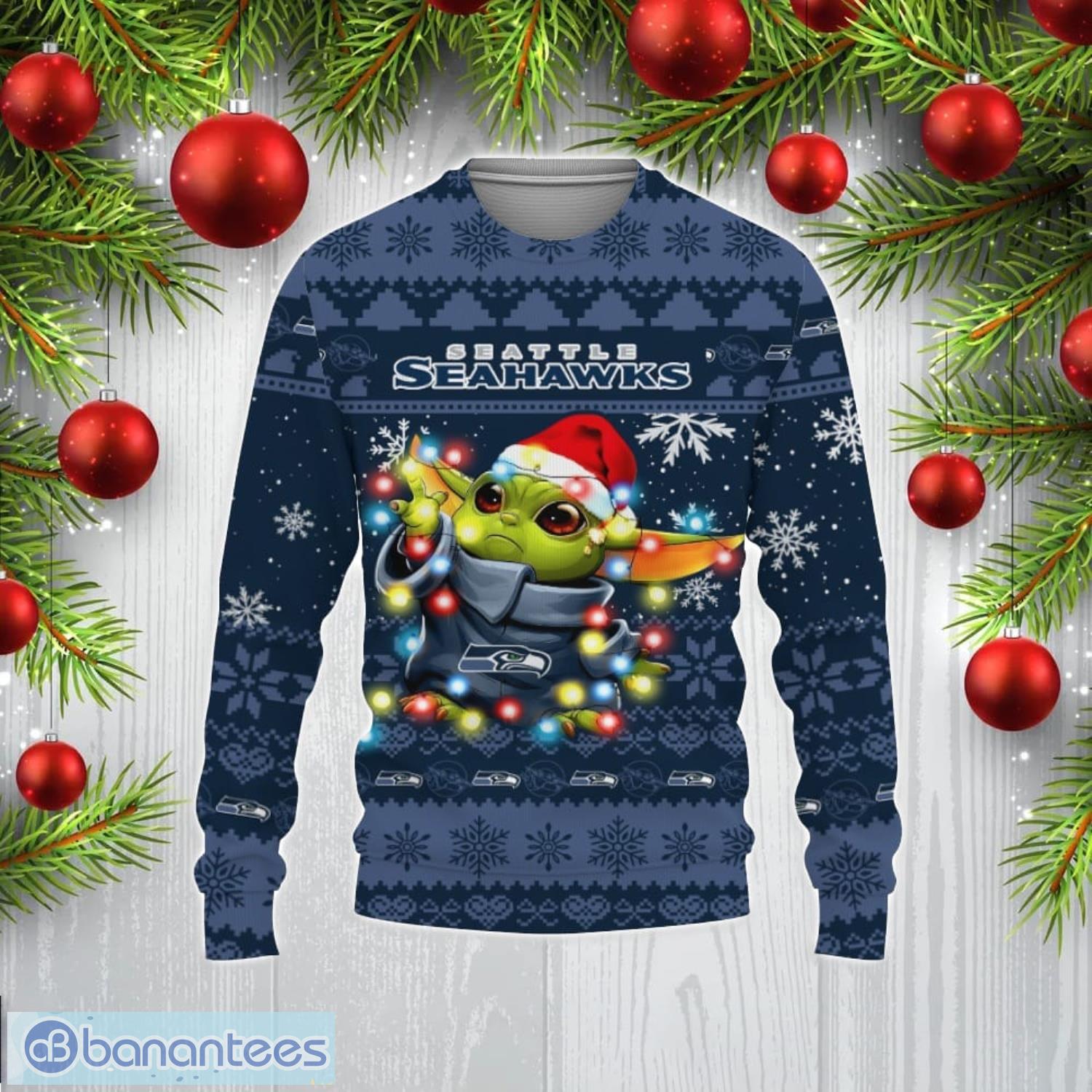 Seattle Seahawks Baby Yoda Star Wars Sports Football Christmas Pattern 3D  Hawaiian Shirt Christmas Gift