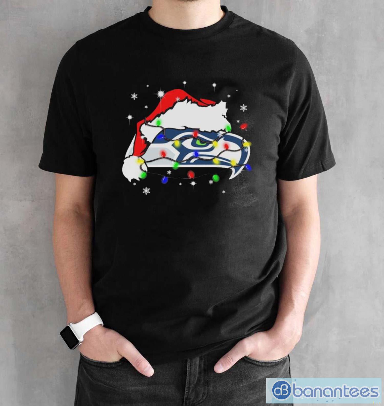 Seattle Seahawks Santa Hat Christmas Light Shirt - Banantees