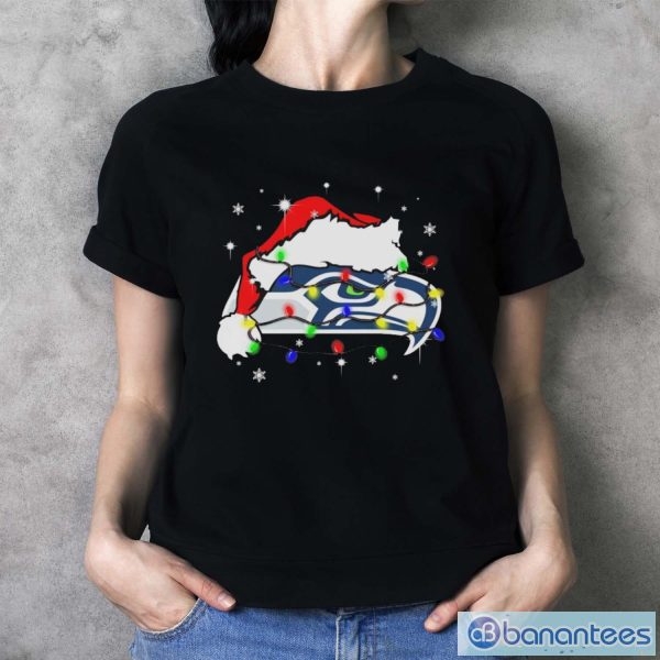 Seattle Seahawks Santa Hat Christmas Light Shirt - Ladies T-Shirt