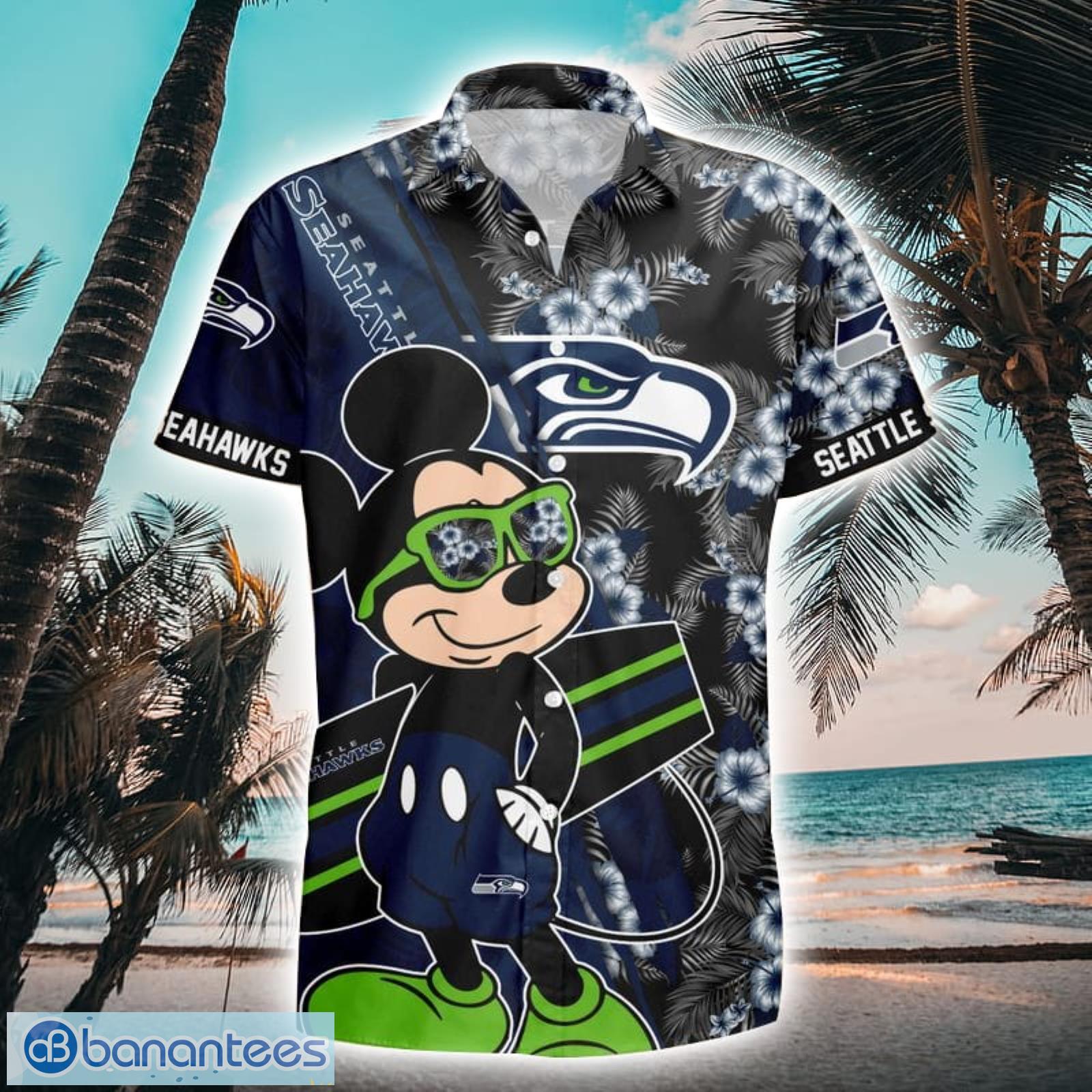Seattle Seahawks Surfing Mickey All Over Printed Hawaiian Shirt Product Photo 1