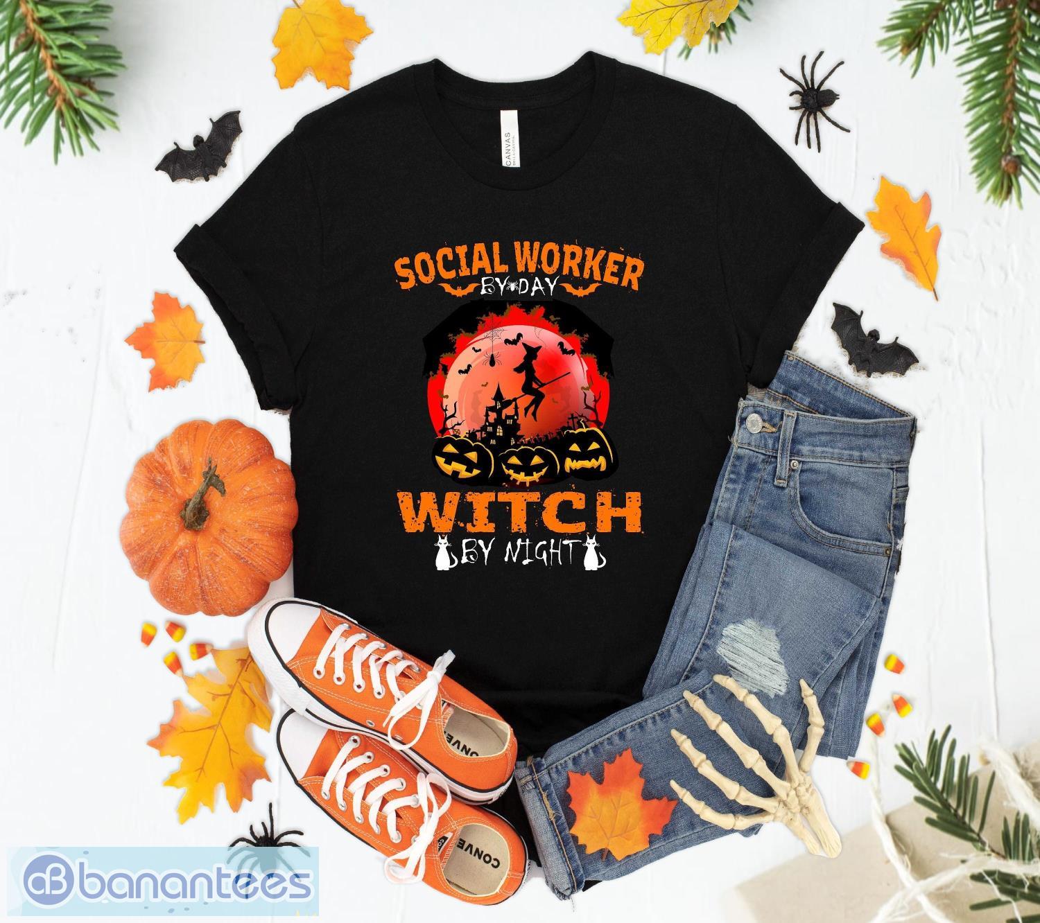 social worker by day witch by night best ideas halloween t shirt sweatshirt hoodie unisex halloween party gift image Social Worker By Day WITCH By Night-Best Ideas Halloween T-Shirt Sweatshirt Hoodie Unisex Halloween Party Gift Product Photo 1