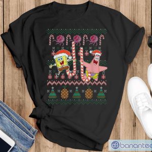Spongebob Squarepants And Patrick Holiday Sweater Shirt - Black T-Shirt