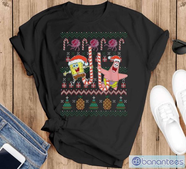 Spongebob Squarepants And Patrick Holiday Sweater Shirt - Black T-Shirt