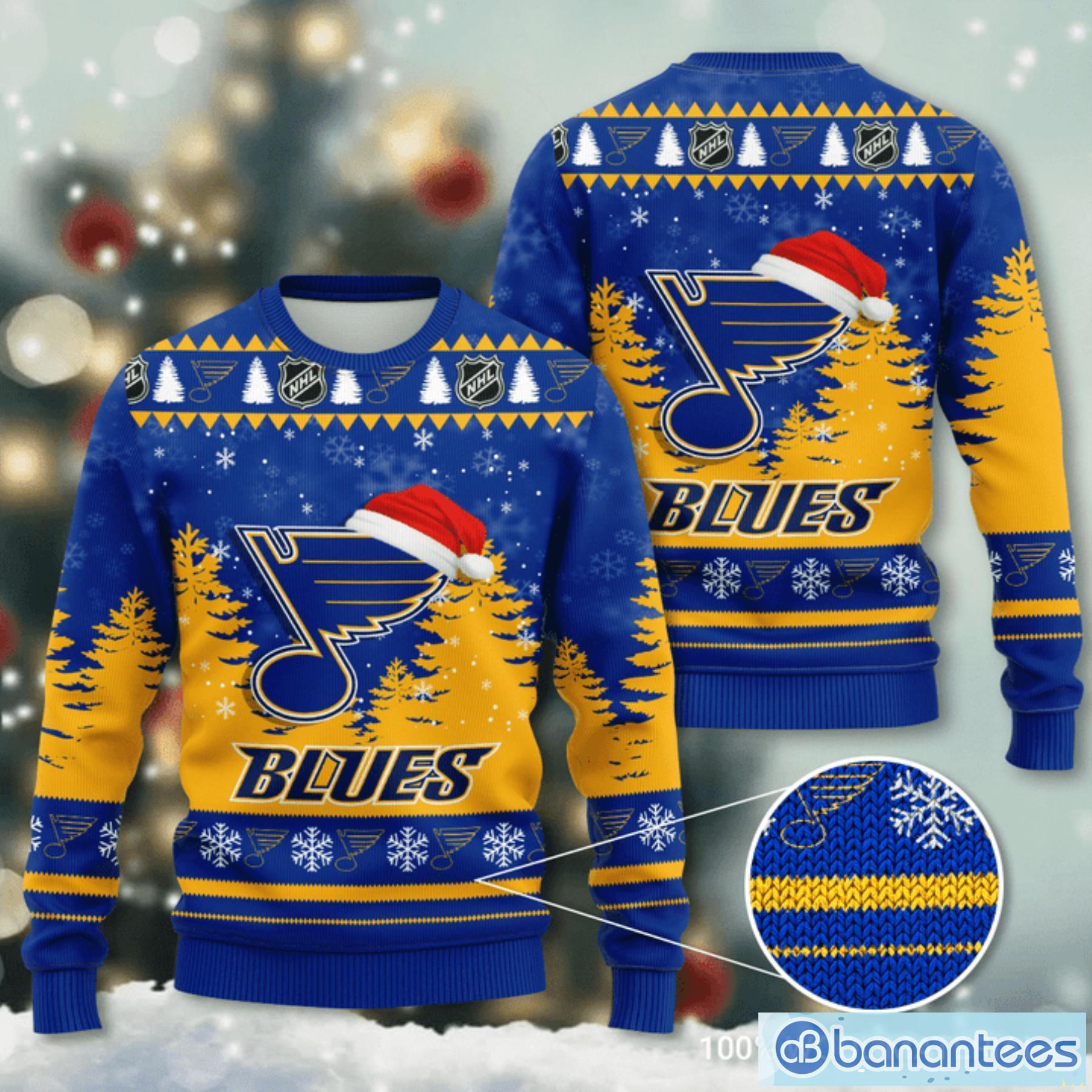 NHL St. Louis Blues Logo Wearing Santa Hat Ugly Christmas Sweater