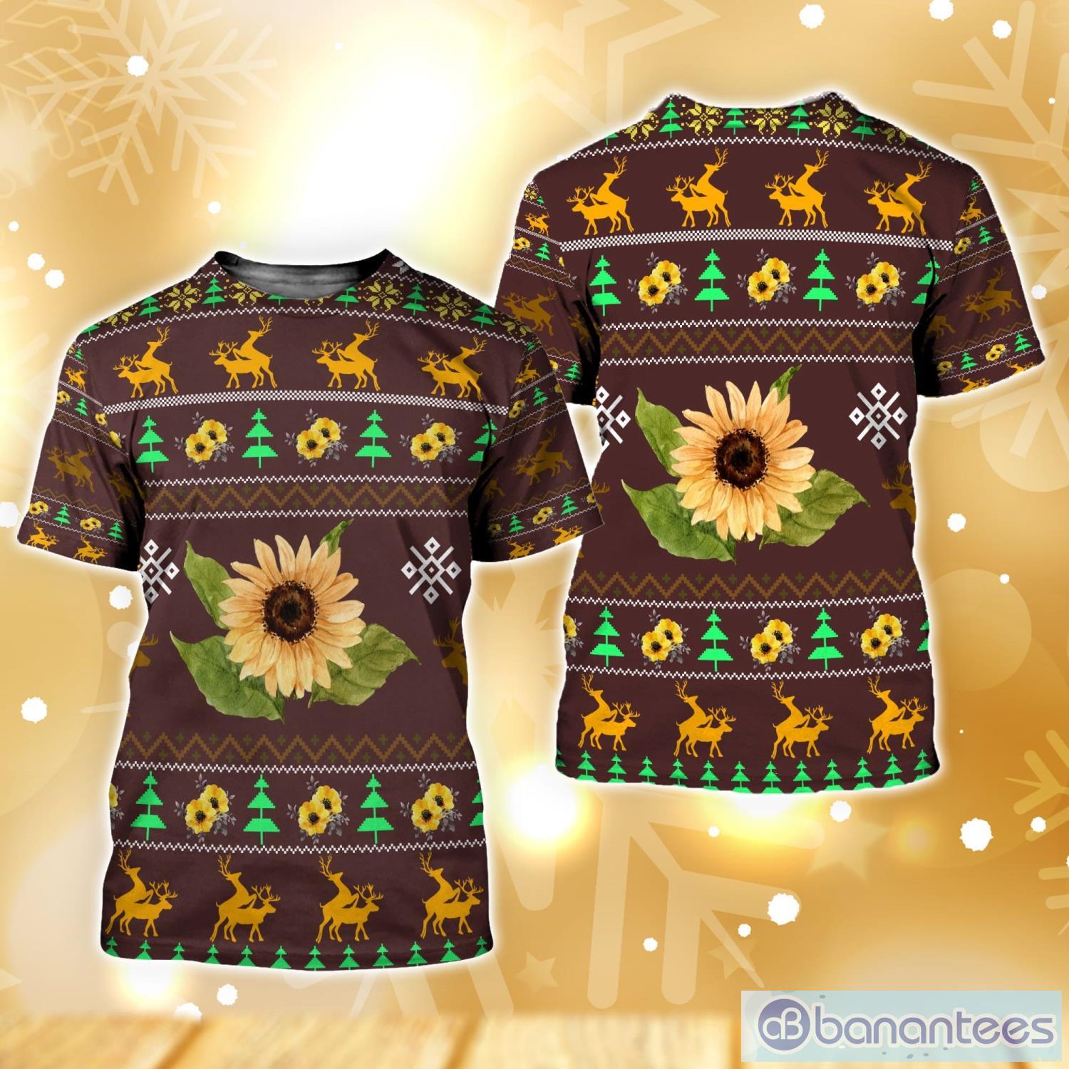 Sunflower Christmas Pattern 3D T-Shirt Christmas Gift Product Photo 1
