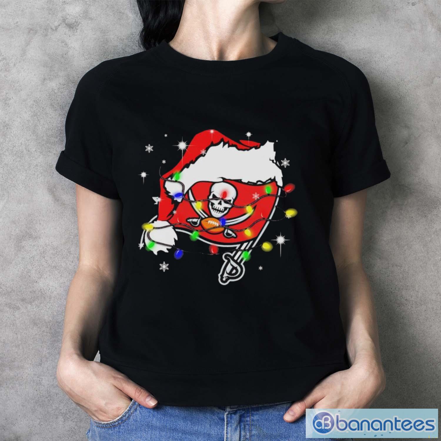 Tampa Bay Buccaneers Santa Hat Christmas Light Shirt - Ladies T-Shirt Tampa Bay Buccaneers Santa Hat Christmas Light Shirt - Ladies T-Shirt