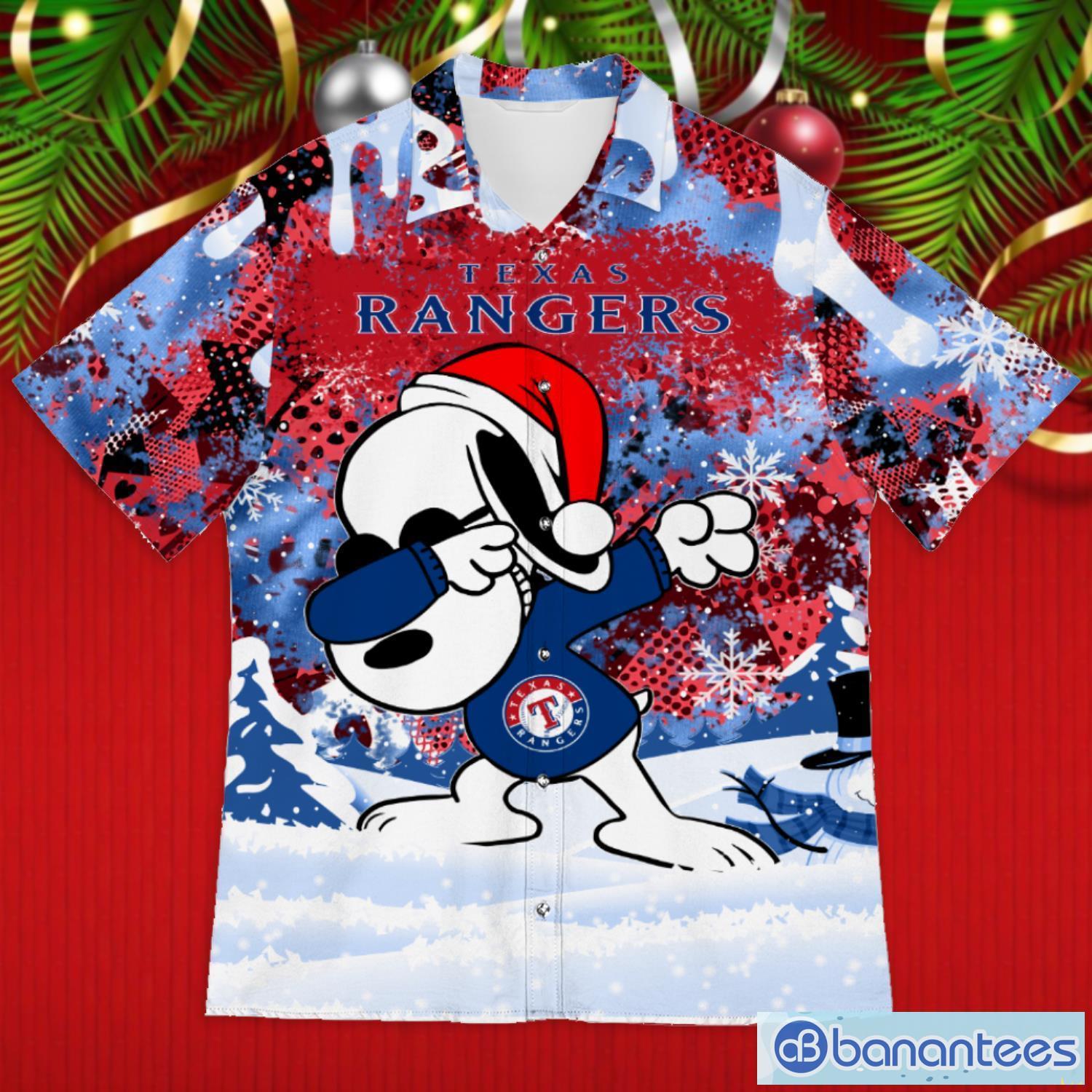 Texas Rangers Snoopy Dabbing The Peanuts 2023 Christmas Gift Hawaiian Shirt Product Photo 1