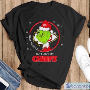 The Grinch I Hate People But I Love My Kansas City Chiefs Christmas T-Shirt - Black T-Shirt