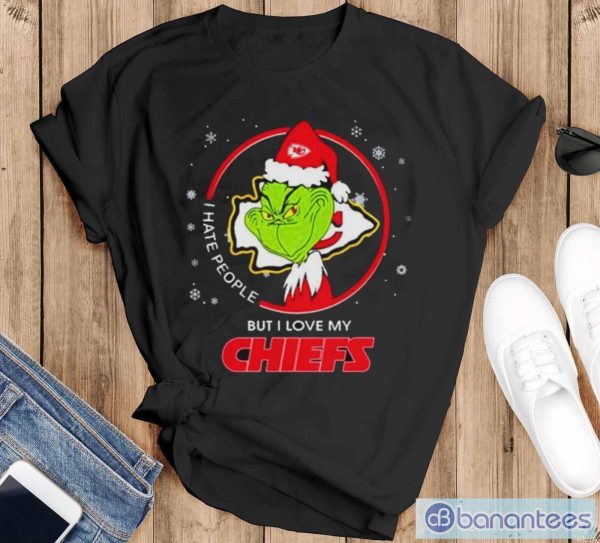 The Grinch I Hate People But I Love My Kansas City Chiefs Christmas T-Shirt - Black T-Shirt