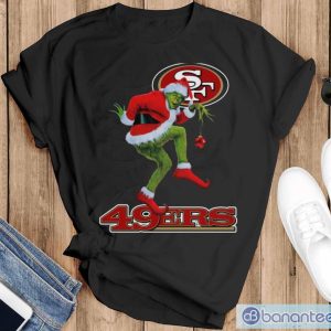 The Grinch Santa San Francisco 49ers Christmas shirt - Black T-Shirt