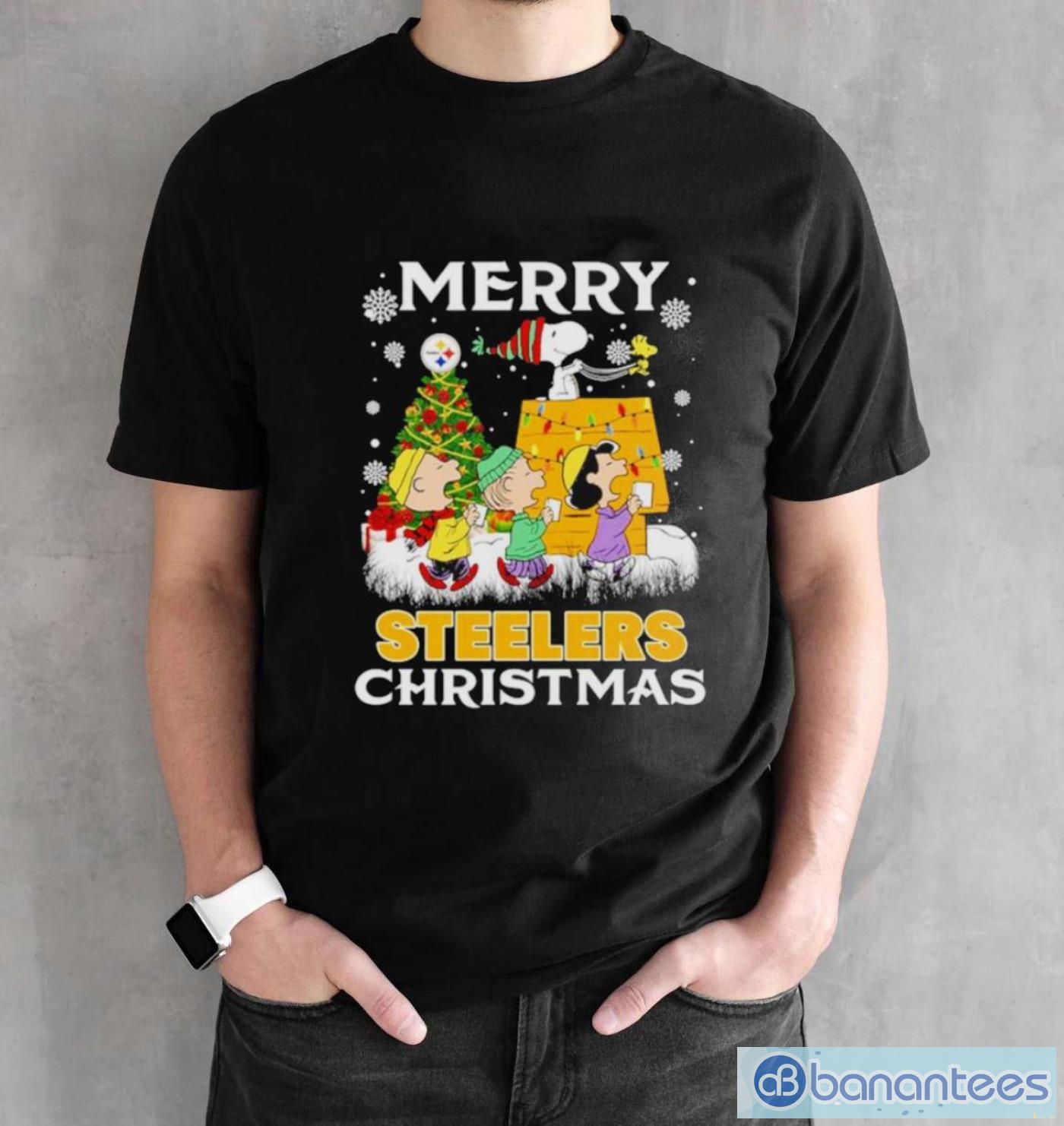 the peanut pittsburgh steelers christmas tree merry christmas shirt 1 image The Peanut Pittsburgh Steelers Christmas Tree Merry Christmas Shirt - Black Unisex T-Shirt