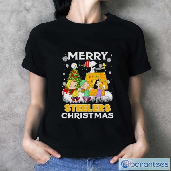 The Peanut Pittsburgh Steelers Christmas Tree Merry Christmas Shirt - Ladies T-Shirt