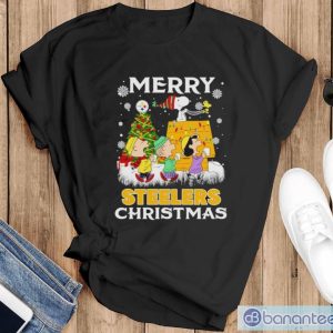 The Peanut Pittsburgh Steelers Christmas Tree Merry Christmas Shirt - Black T-Shirt
