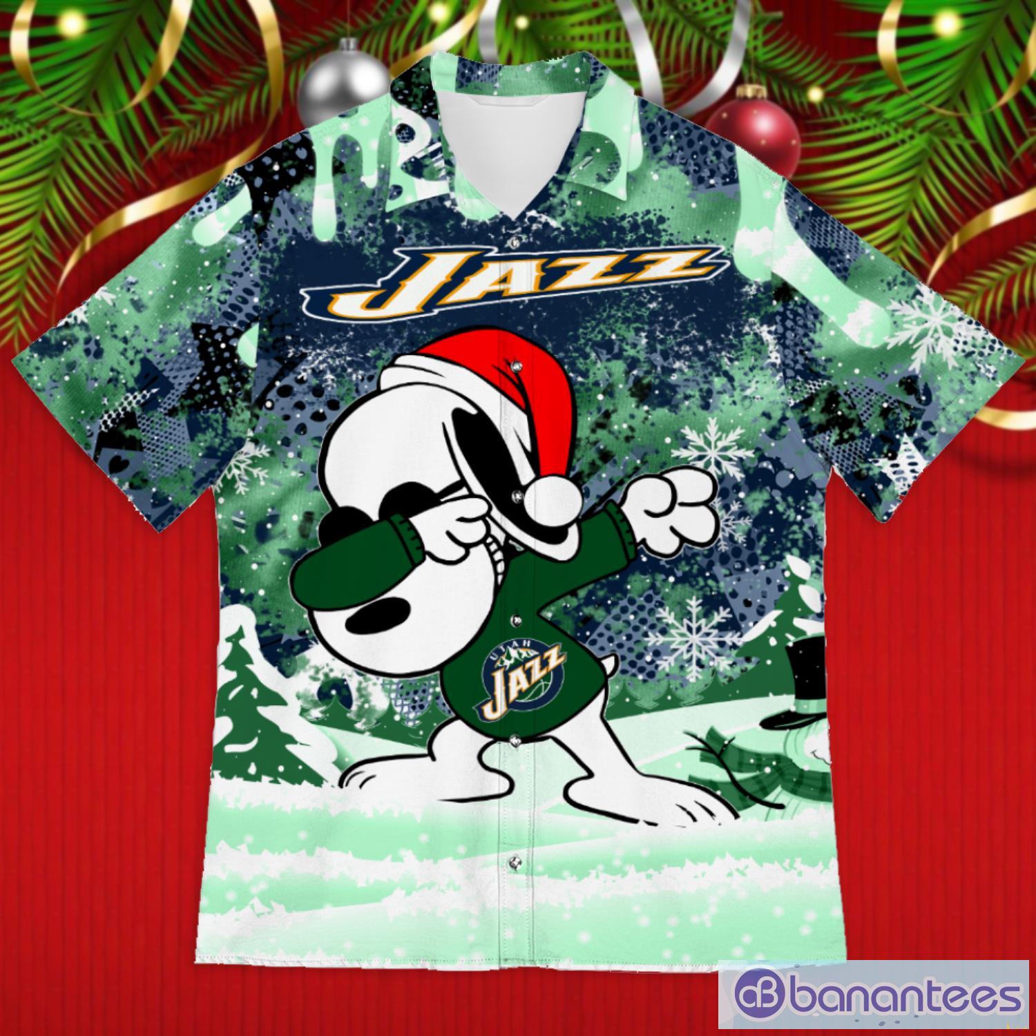 Utah Jazz Snoopy Dabbing The Peanuts 2023 Christmas Gift Hawaiian Shirt Product Photo 1