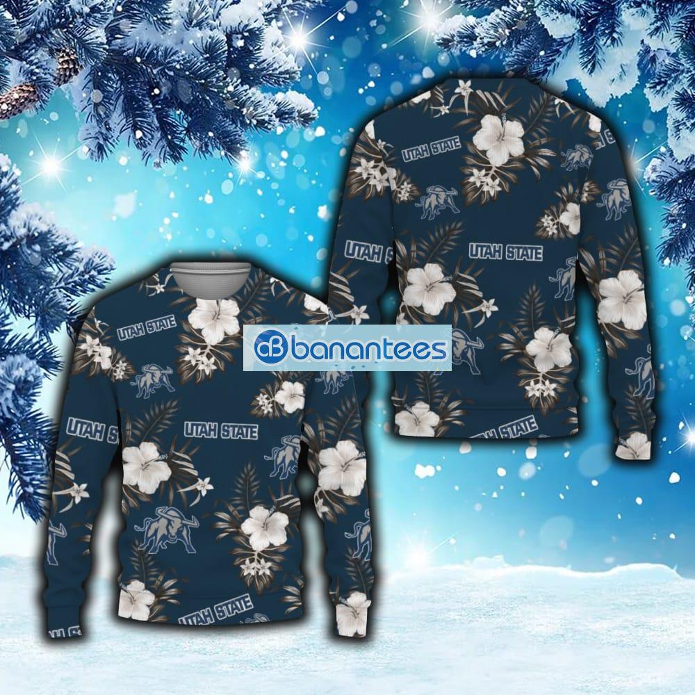 Utah State Aggies Tropical Hibicus Flowers 3D Sweater For Men And Women Gift Fans Christmas - Utah State Aggies Tropical Hibicus Flowers 3D Sweater For Men And Women Gift Fans Christmas
