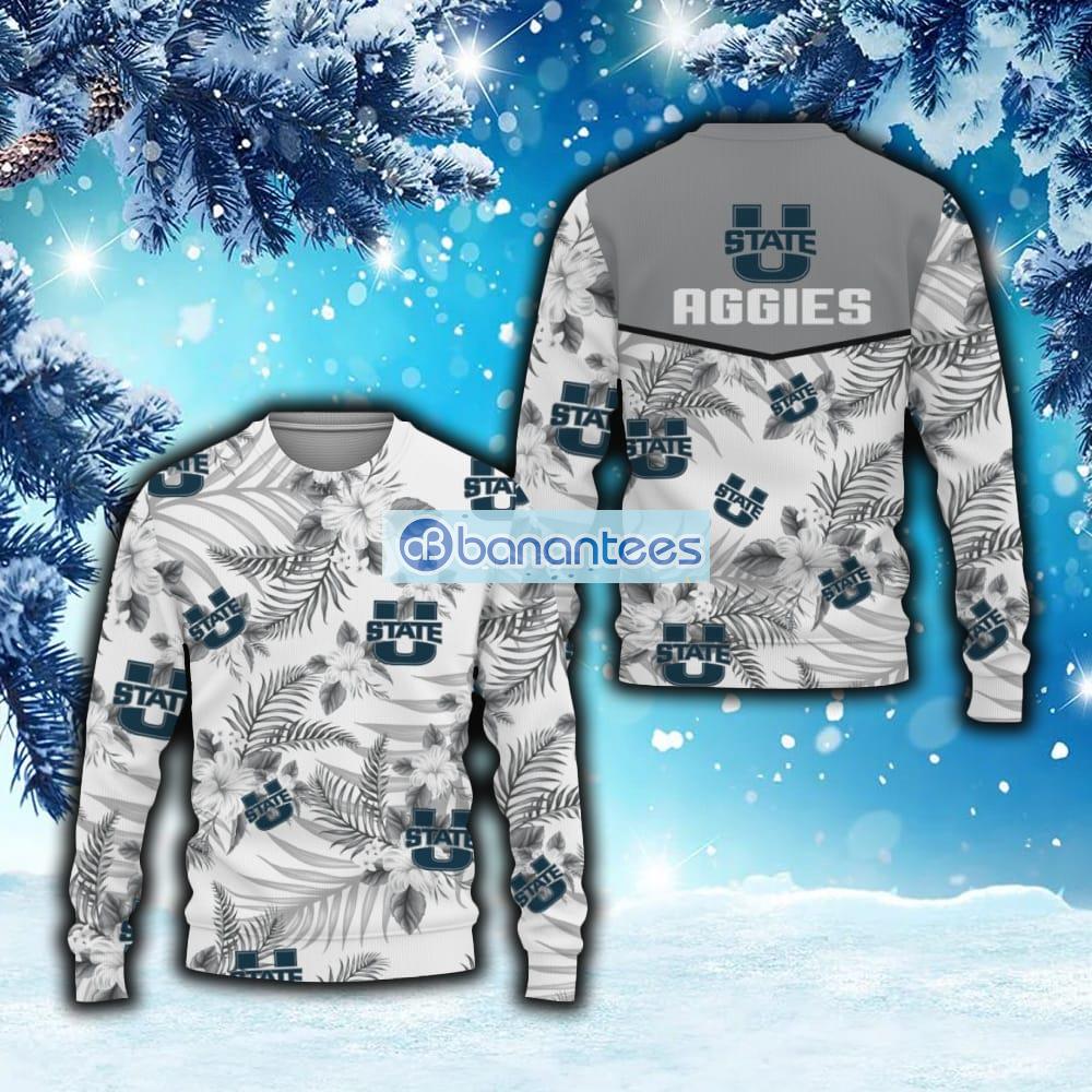 Utah State Aggies Tropical Patterns New Trends Hibicus Flowers 3D Sweater For Men And Women Gift Fans Christmas - Utah State Aggies Tropical Patterns New Trends Hibicus Flowers 3D Sweater For Men And Women Gift Fans Christmas