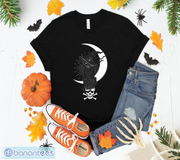 Vintage Scary Halloween Black Cat Costume Witch Hat & Moon T-Shirt Sweatshirt Hoodie Unisex Halloween Gift Product Photo 1
