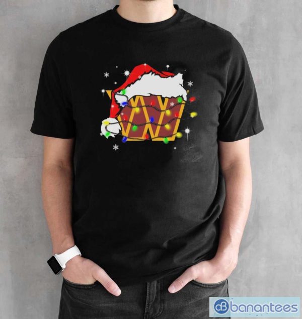 Washington Commanders Santa Hat Christmas Light Shirt - Black Unisex T-Shirt