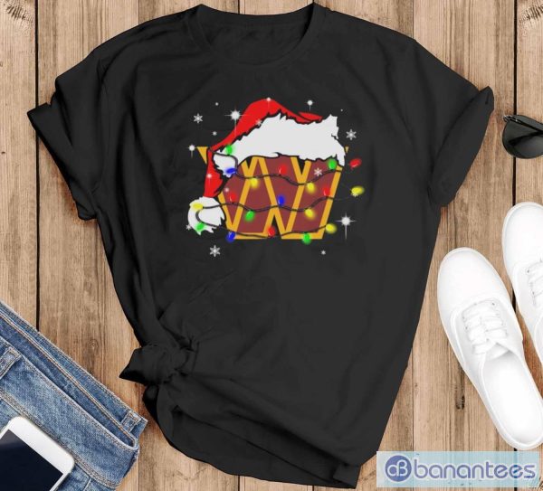 Washington Commanders Santa Hat Christmas Light Shirt - Black T-Shirt