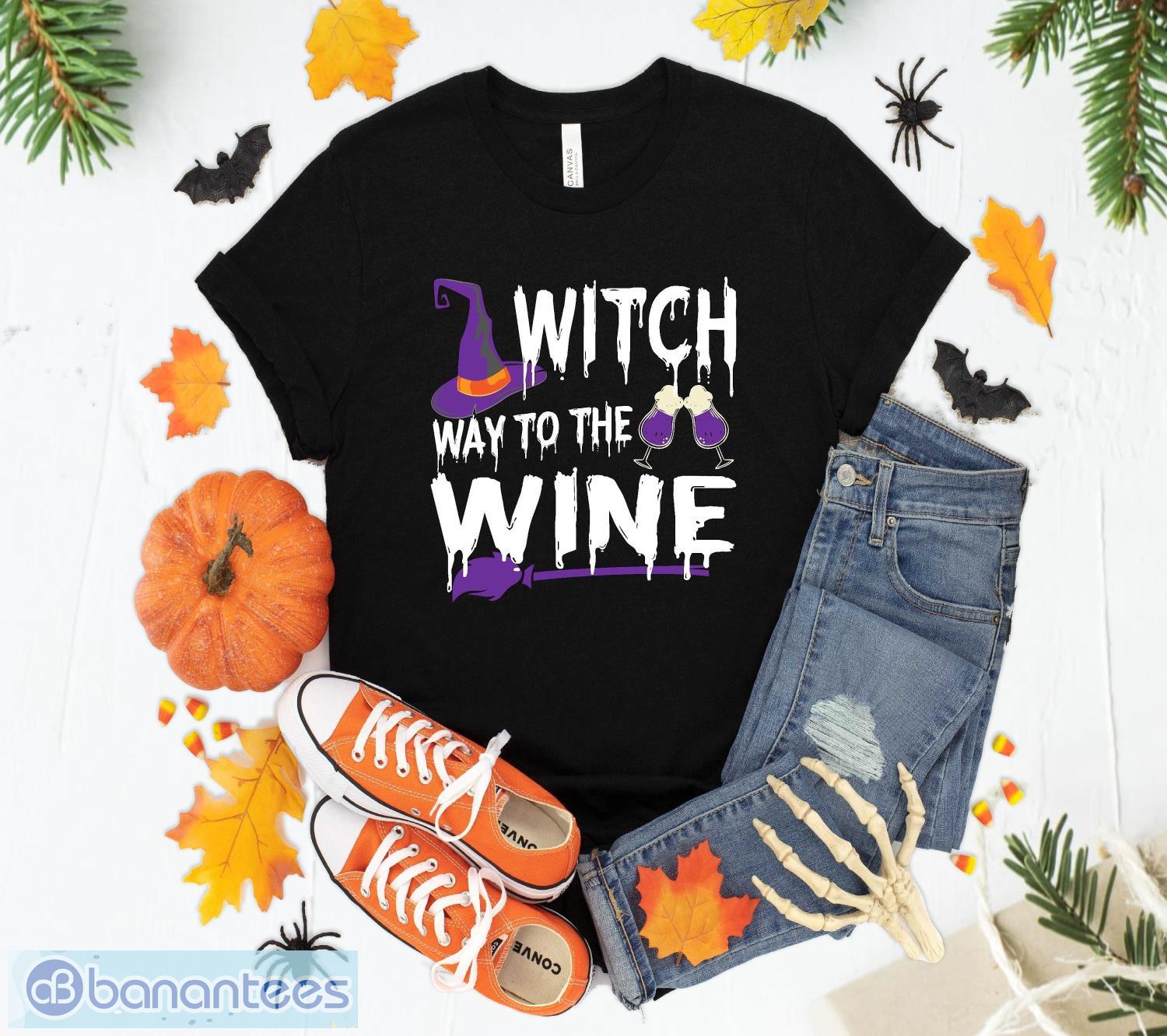 witch way to the wine tshirt halloween witch shirt image Witch Way To The Wine Tshirt - Halloween Witch Shirt Product Photo 1