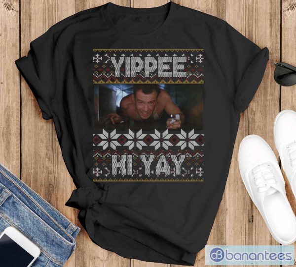 Yippee Ki Yay Movie T-shirt, John McClane Ugly Christmas - Black T-Shirt