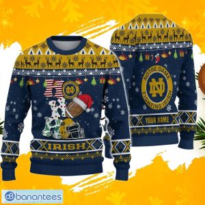 NCAA Notre Dame Fighting Irish HO HO HO Ugly Christmas Sweater Custom Name Product Photo 1