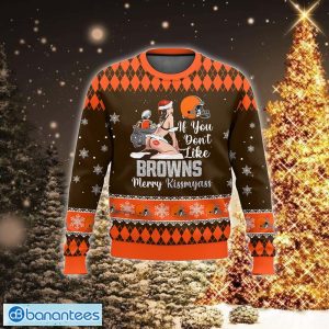 NFL Cleveland Browns Kissmyass Snow Knitted Sweater Snow For Christmas - NFL Cleveland Browns Kissmyass Ugly Christmas Sweater For Men And Women Photo 2