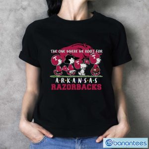 Snoopy And Woodstock Peanuts The One Where We Root For Arkansas Razorbacks Shirt - Ladies T-Shirt