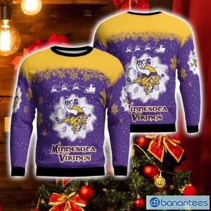 Minnesota Vikings Santa sleigh driving reindeer Pattern AOP Ugly Christmas Sweater Product Photo 1