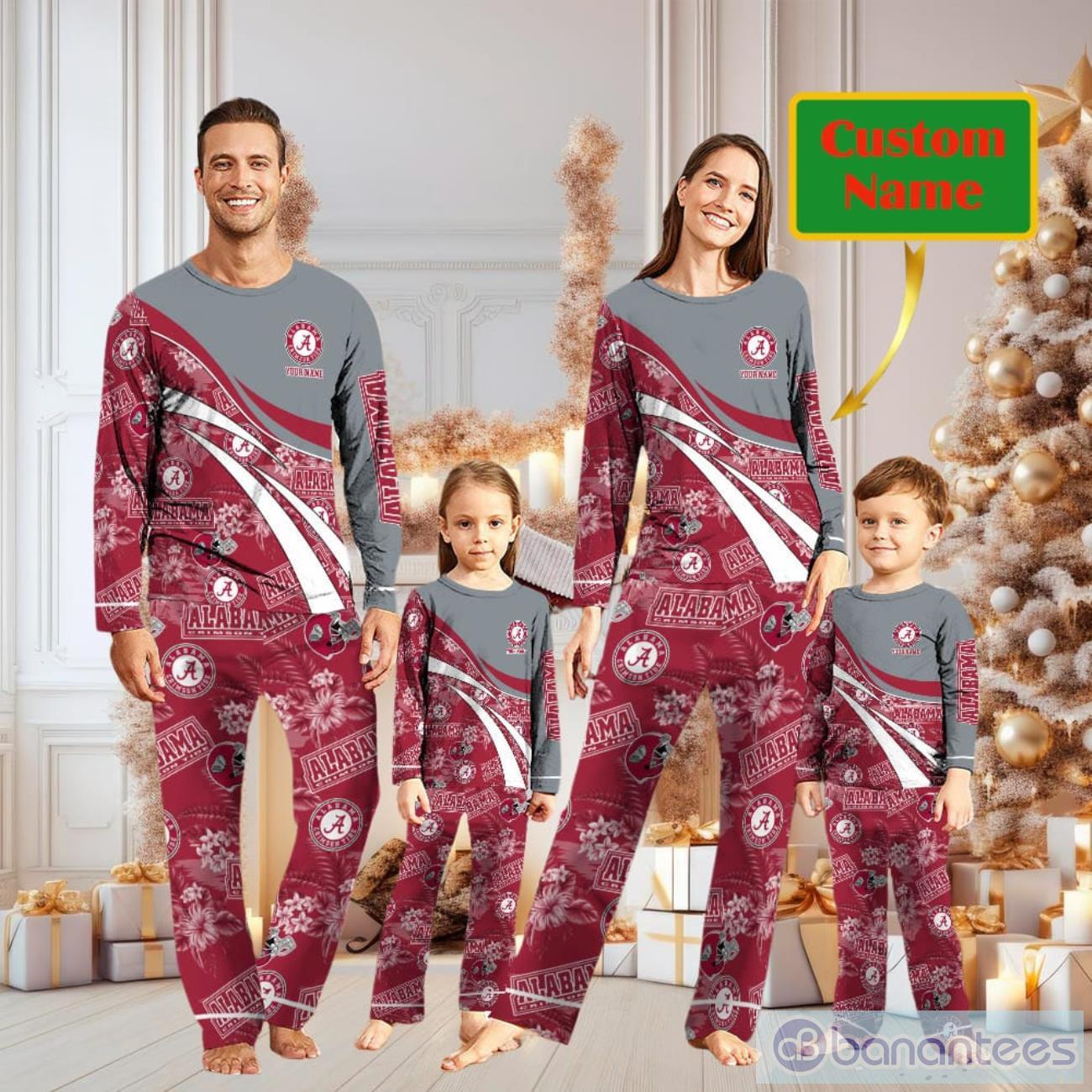 alabama crimson tide custom name christmas pajamas for fans image Alabama Crimson Tide Custom Name Christmas Pajamas For Fans Product Photo 1