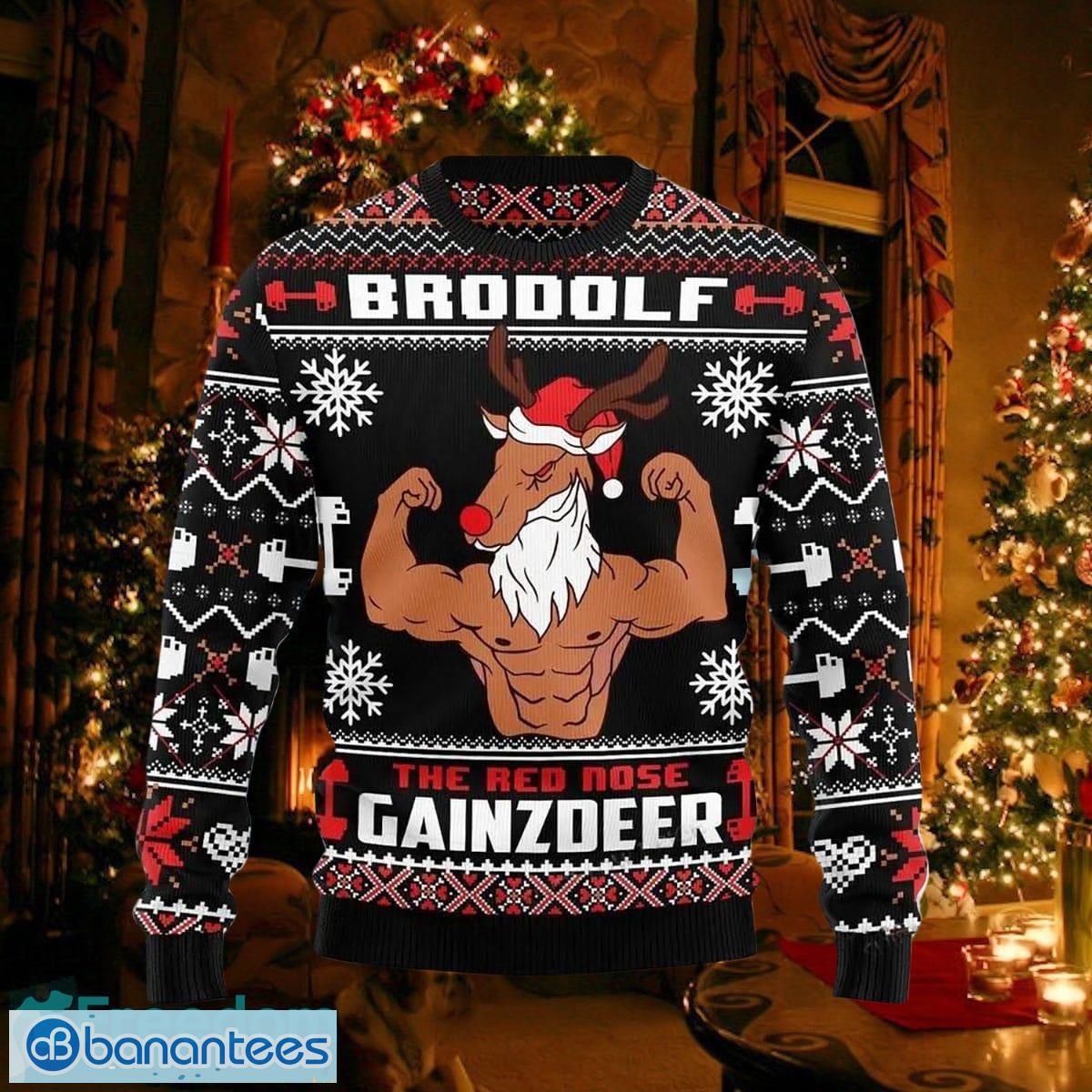 Brodolf The Red Nose Gainzdeer Gym Ugly Christmas Sweater