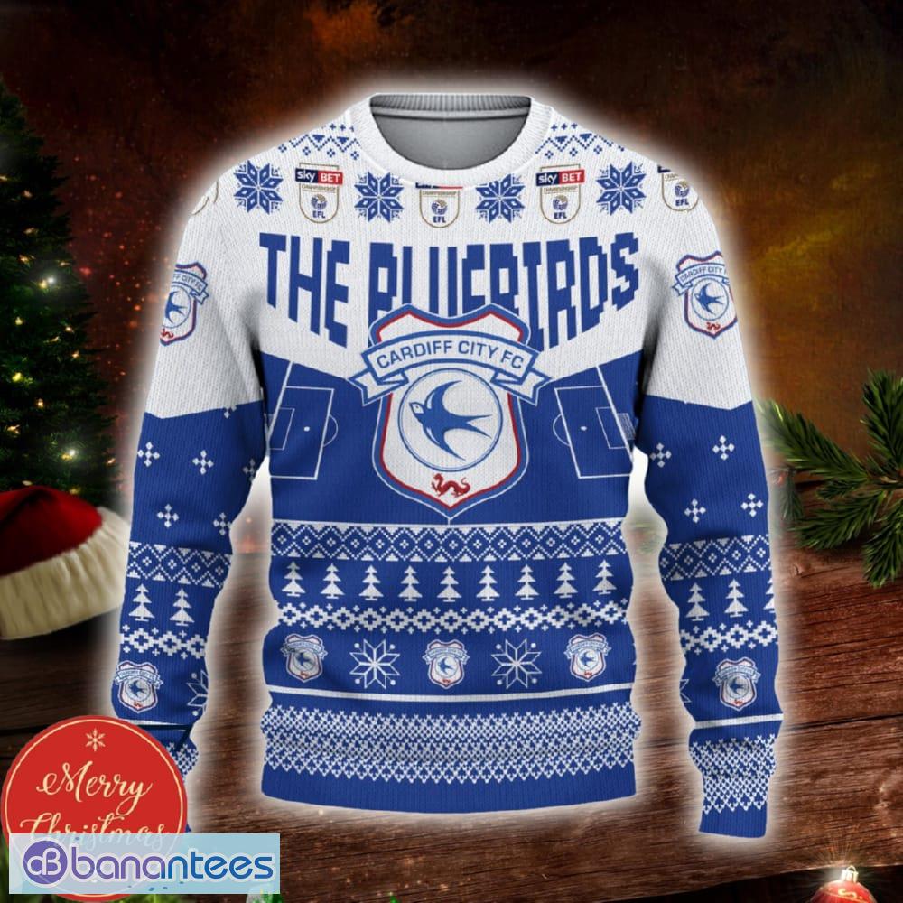 Cardiff City FC Big Logo Custom Name Name Ugly Christmas Sweater