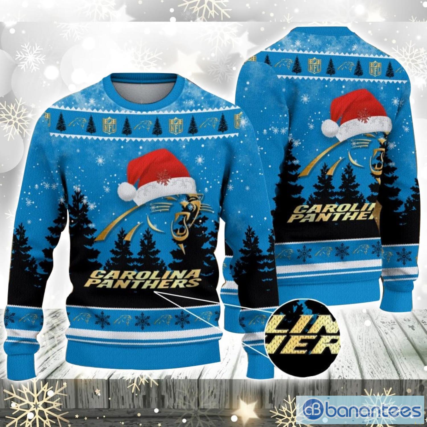 Carolina Panthers Logo Wearing Santa Hat Christmas Gift Ugly Christmas Sweater For Men And Women Gift Product Photo 1