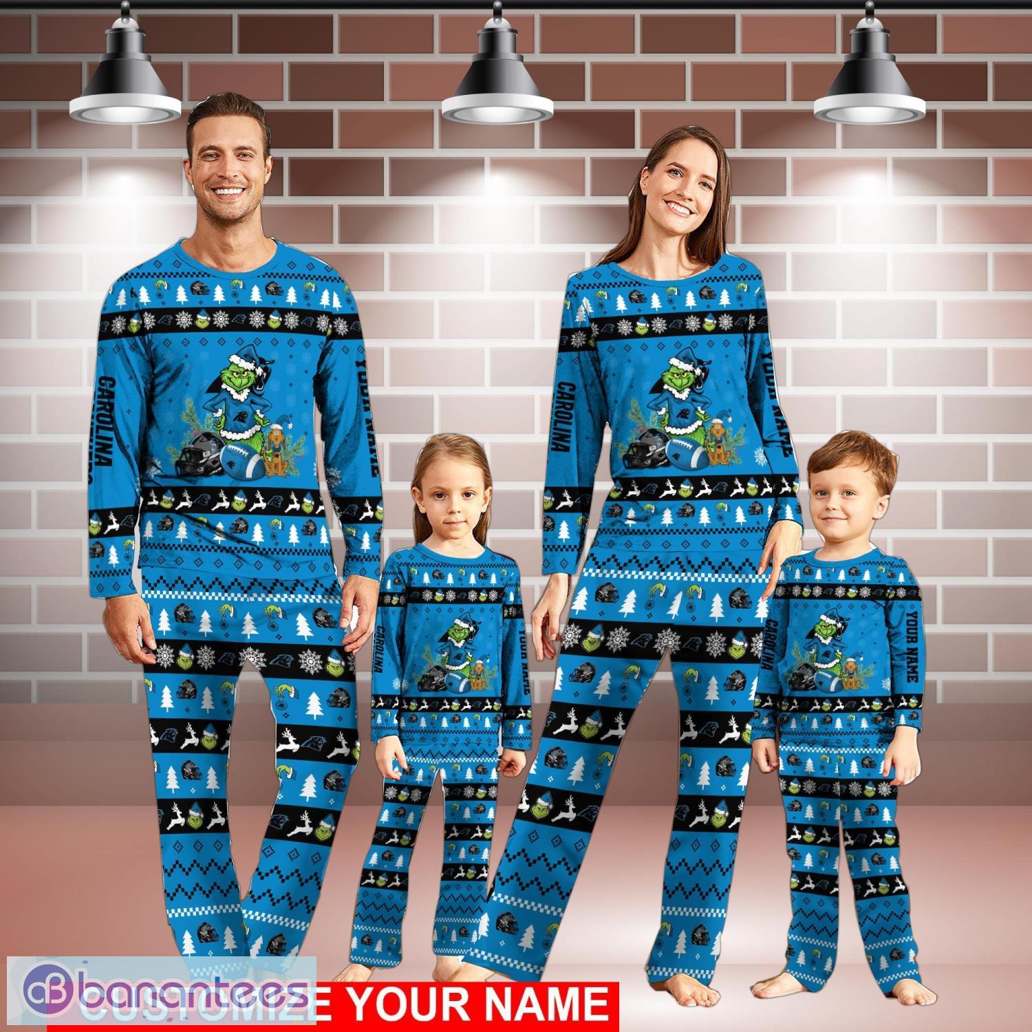 Carolina Panthers Pajamas Set Custom Name Grinch Christmas Pajama Set Family Christmas Gift Product Photo 1