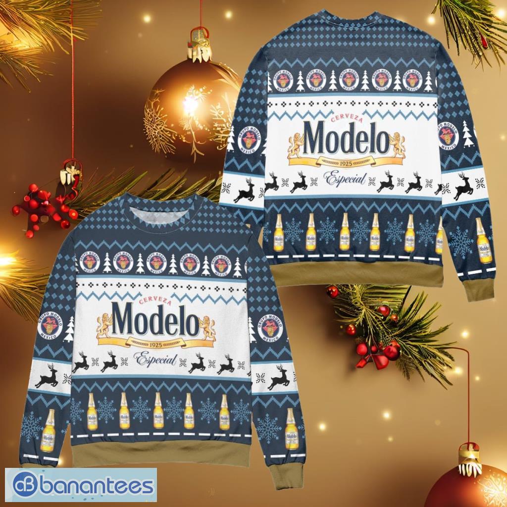 Cerveza Modelo Since 1925 Reindeer Pattern Ugly Christmas Sweater White ...