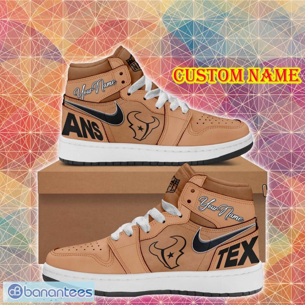 Custom Name Houston Texans Brown Air Jordan HighTop Shoes New Gift For Men And Women - Custom Name Houston Texans Brown Air Jordan HighTop Shoes New Gift For Men And Women